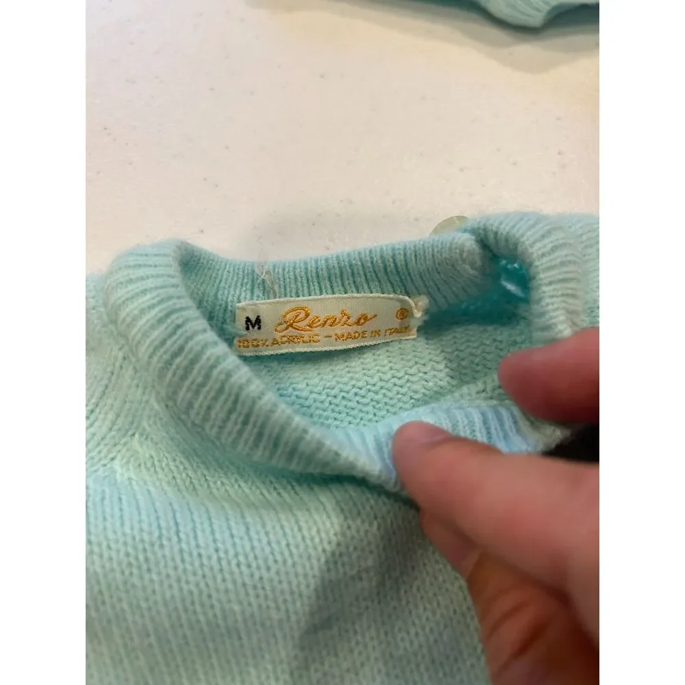 Vintage Heirloom Renro Italian Baby Blue Short Sleeve Knit Top w/Bloomers Medium